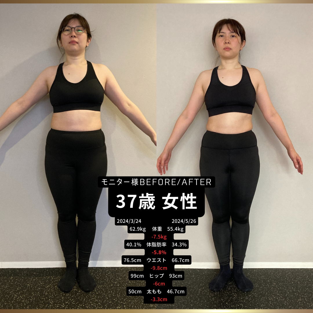 37歳 女性ビフォーアフター〈2ヶ月で -7.5kg！〉
