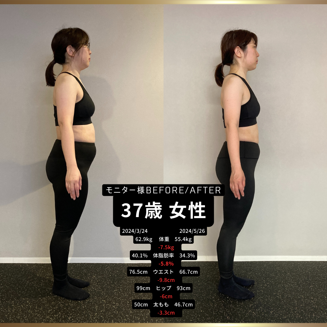 37歳 女性ビフォーアフター〈2ヶ月で -7.5kg！〉